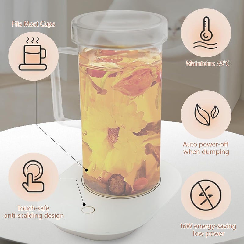 FLFK 20 oz Glass Coffee Mug with USB Cup Warmer,Heated Mug Warmer for Coffee & Tea,Portable USB-Powered Desk Glass Cup Heater for Office. - Image 3